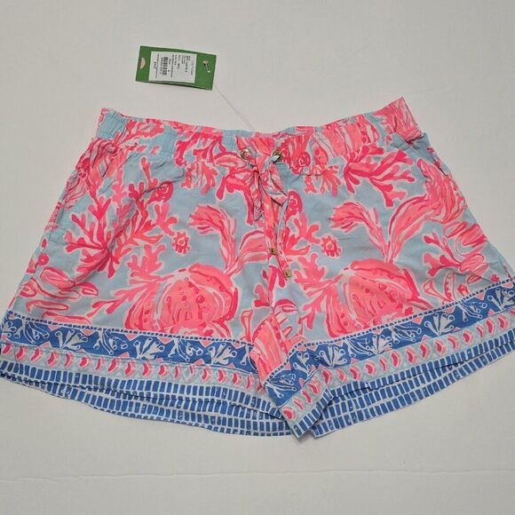 NWT Lilly Pulitzer - S - Katia Shell We Dance Drawstring Shorts Pink Blue $78 - Picture 1 of 3